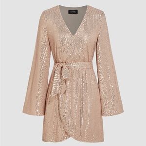 Cider Sequin V-Neck Wrap Mini Dress with Belt